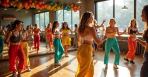 Smiling women dancing and celebrating a bachelorette party in Montreal